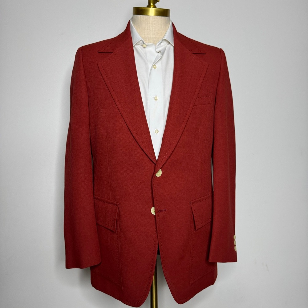 Vintage 70s Lewis Polakewich 41L Sport Coat Blazer Jacket Rust Orange Wool Blend